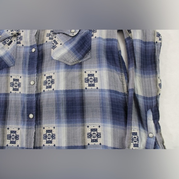 American Eagle Western Long Sleeve Plaid Pearl Snap‎ Button Down Women's Small - Picture 8 of 16